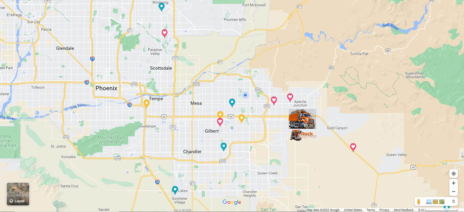 AZ Rock Express delivery zones map